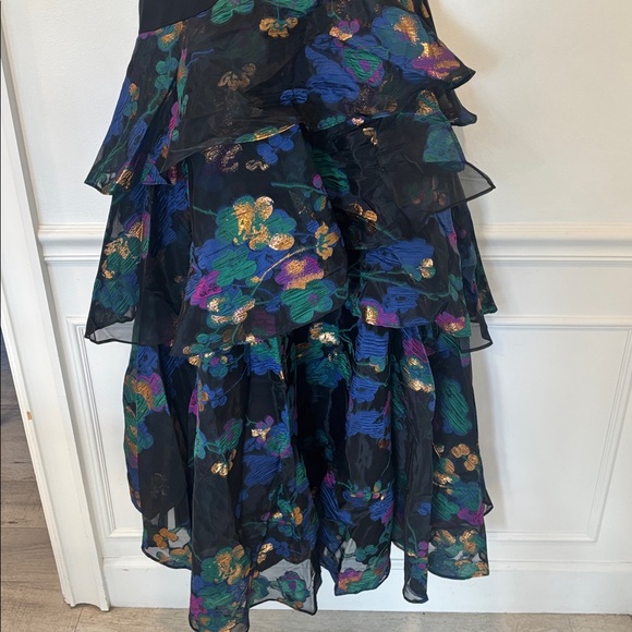 AIDAN MATTOX One Shoulder Black Dress w/Floral Layered Jacquared Fabric Sz4 - Picture 13 of 14